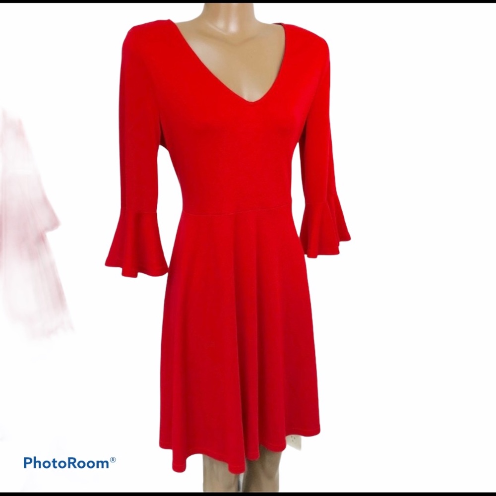 Talever RED Trumpet Sleeve Dress  NWT - Picture 3 of 9